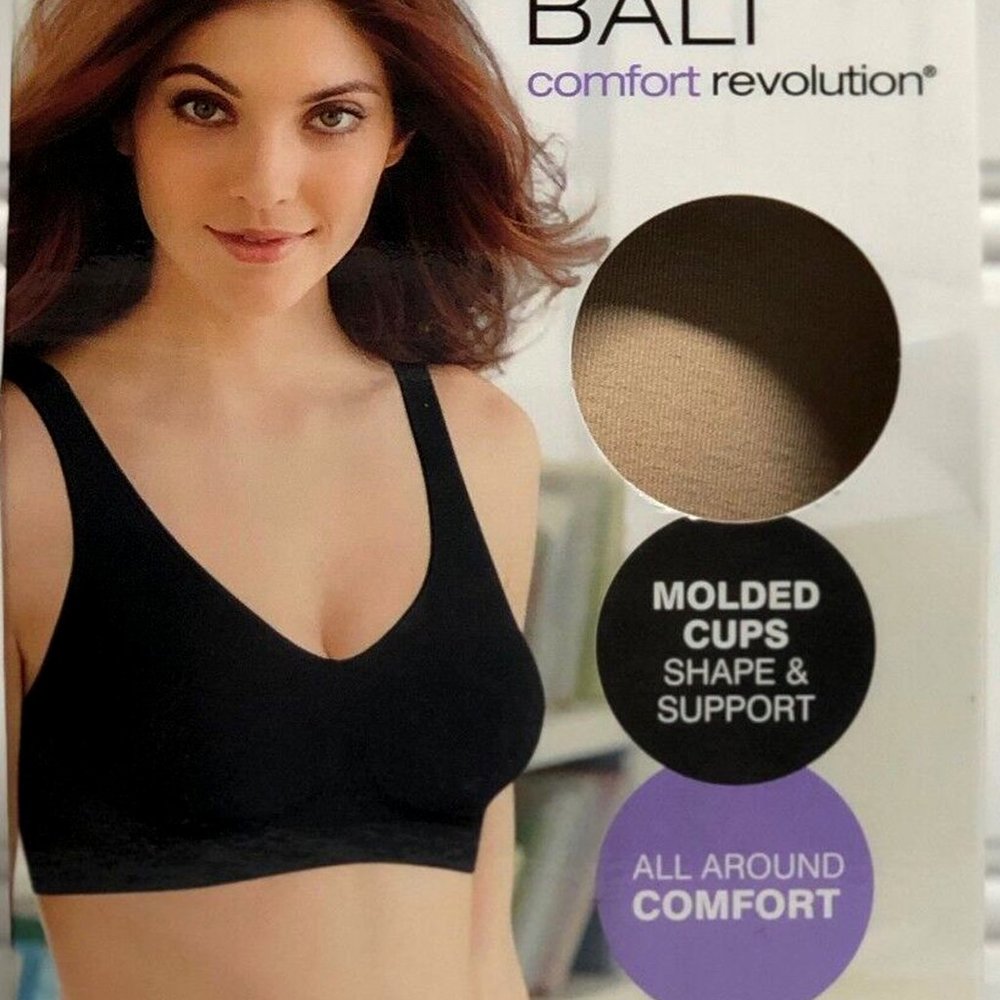 Bali by Hanes Comfort Revolution Wire Free Bra, Black, 34C/34D/36B/36C